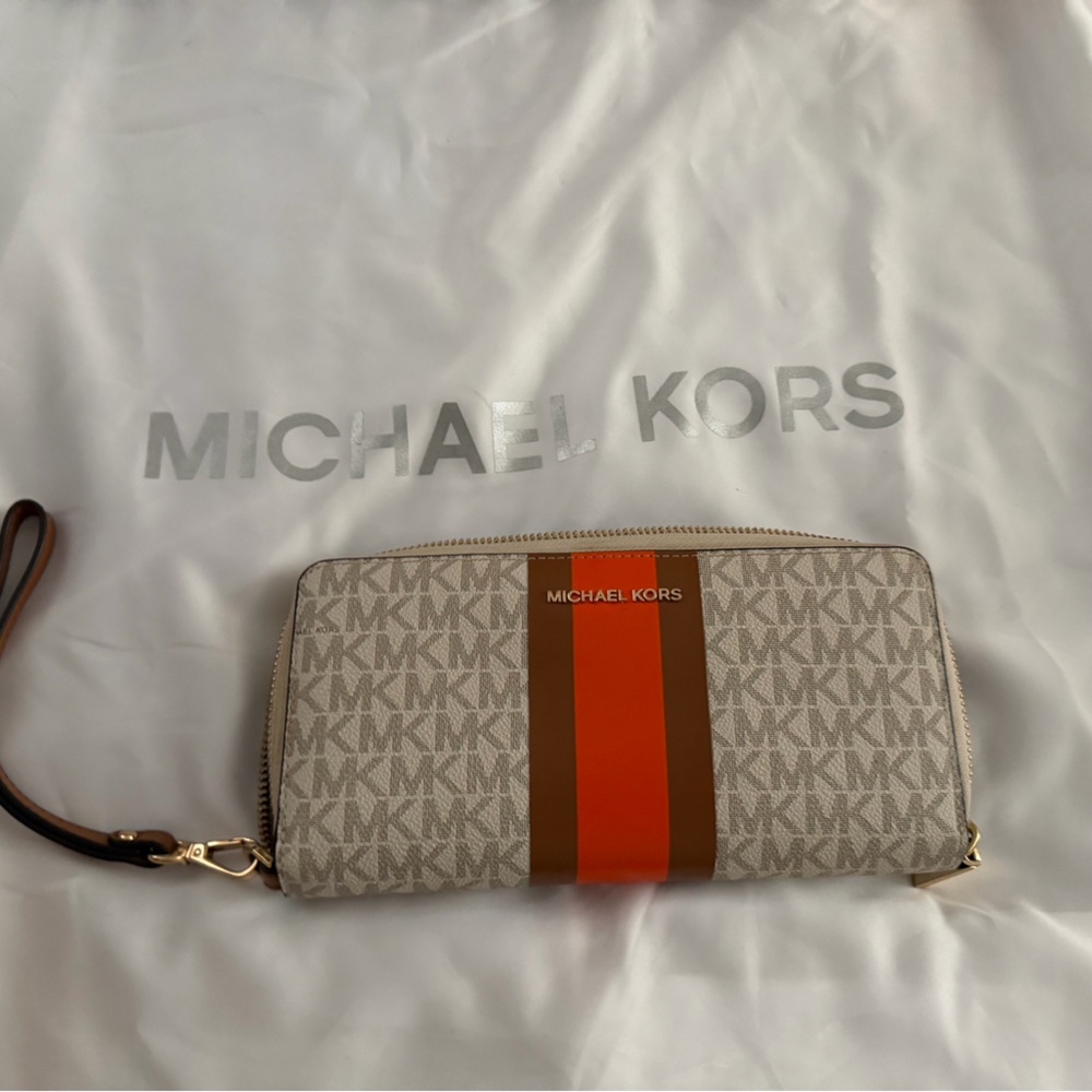 Michael Kors Tan and Orange Wristlet